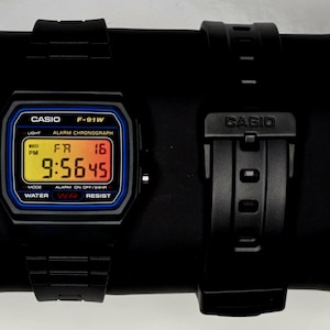 Custom Casio F91W Digital Watch: Sun Flare Mod, Black Resin