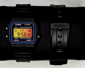 Orologio digitale Casio F91W personalizzato: Sun Flare Mod, resina nera