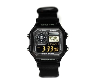 Custom Casio AE1200 “Fallout Enclave” Mod Negative Display–| World Time Digital Watch | Retro Watch | Custom Gift for Gamers | Essentials