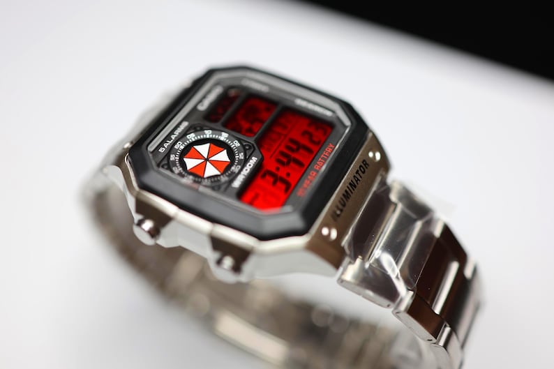 Custom Casio AE1200 “Resident Evil” Mod – | World Time Digital Watch | Themed Retro Watch | Custom Gift for Gamers | Essentials image 8
