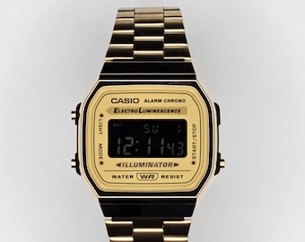 Custom Black Casio A168WG Mod Watch, Negative Display Digital Watch, Retro Casio, Personalized Gift, Stainless Steel Watch