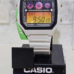 White case with Casio AE1300WH Screen Mod, - Casio Royale Custom Digital World Time Watch Mod, Brand New, casiomadness