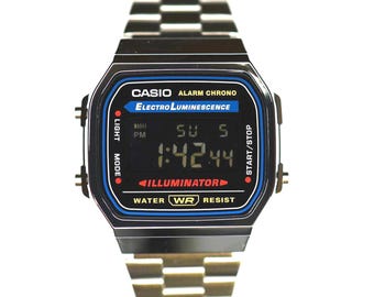 Custom Casio A168 Digital Watch Mod – Negative Polarized Screen | Stainless Steel Band | Modified Classic Retro Watch