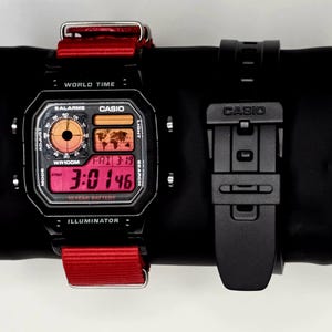 Custom Casio Royale AE1200WH: Orange Sunset Screen Mod with Orange Strap