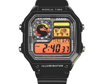 Custom Casio AE1200 " Mortal Kombat World Time Digital Watch, essentials, themed