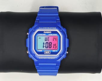 Custom Casio F-108 Mod: World Time Digital Watch, blue and Red Filter,