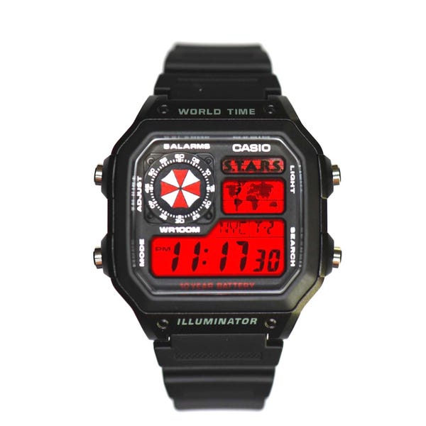 Custom Casio AE1200 “Resident Evil” Mod – | World Time Digital Watch | Themed Retro Watch | Custom Gift for Gamers | Essentials