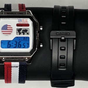 Casio AE1200 American Flag Mod: Custom Digital World Time Watch