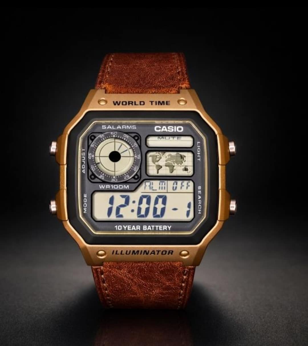 Custom Casio AE1200 Bronze Mod | Genuine Leather Band, World Time