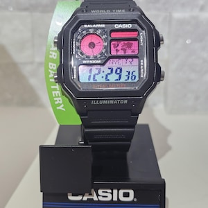 Custom Casio Royale AE1200WH Watch: Blue & Red Sunset Screen Mod