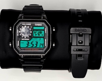 Reloj Casio AE1200WH con pantalla verde personalizada: Moon Mod