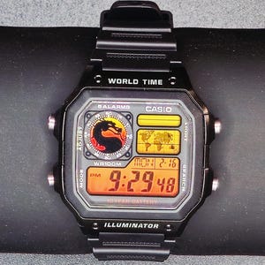 Custom Casio AE1200 " Mortal Kombat World Time Digital Watch, essentials, themed