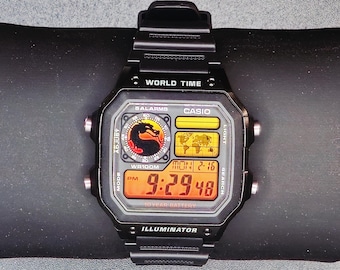 Orologio digitale personalizzato Casio AE1200 "Mortal Kombat World Time", essenziale, a tema