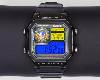 Casio AE1200 personalizzato "Sonic The Hedgehog" Mod - Filtro giallo e blu / Orologio retrò a tema / Regalo personalizzato per giocatori / Essentia