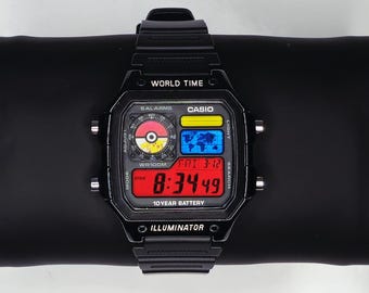 Casio AE1200WH Custom pokemon Mod – Black Case World Time Digital Watch "Essential"