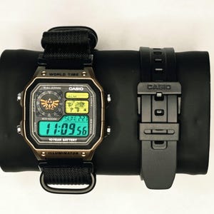 Custom Casio AE-1200 &quot;Zelda Triforce Edition&quot; – World Time Digital Watch with Unique Modded Dial