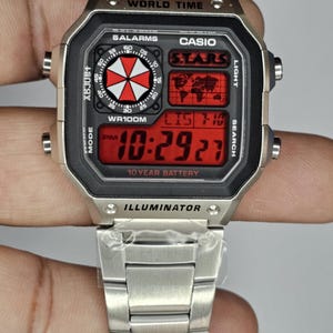 Custom Casio AE1200 “Resident Evil” Mod – | World Time Digital Watch | Themed Retro Watch | Custom Gift for Gamers | Essentials image 9