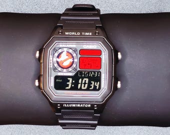 Ghostbusters Casio AE1200 Royale Mod: orologio personalizzato con display negativo - Halloween