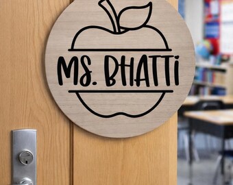 Personalized Teacher Apple Door Sign, Custom Classroom Decor