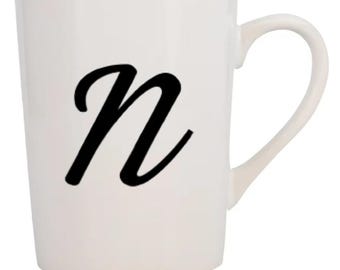 Taza con monograma/inicial personalizada, taza de café de cerámica blanca (14 oz)