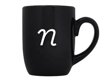Taza personalizada con inicial/monograma minimalista, cerámica de 14 oz
