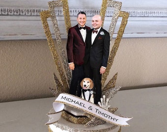 Custom Images, Art Deco, Great Gatsby Wedding Cake Topper, Keepsake Box