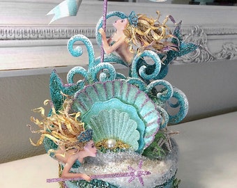 Goddess of the Sea Mermaid Cake Topper, Centerpiece, Keepsake Box, Art Piece