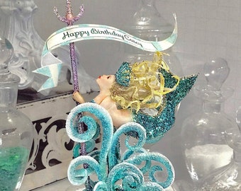 Custom Mermaid Birthday Cake Topper, Keepsake Box, Art Piece