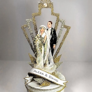 1920's "Art Deco" Great Gatsby, Old Hollywood Glamour, Wedding Cake Topper, Keepsake Box