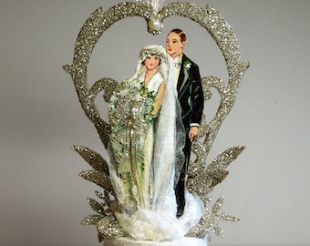 1920s Art Deco, Old Hollywood Glamour, Wedding Cake Topper, Keepsake Box