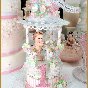 Victorian Tea Party Birthday Cake Topper, Keepsake Box, First Birthday Cake Topper image 2