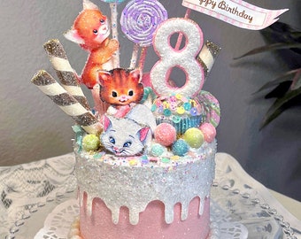 Candy and Kittens Birthday Cake Topper, Keepsake and Gift Box