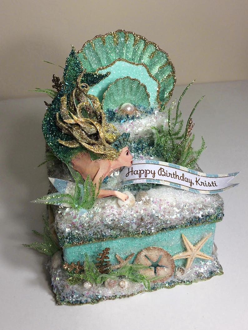 Mermaid Keepsake Box, Gift Box, Cake Topper, Art Piece image 1