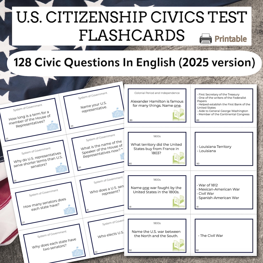 U.S. Citizenship Civics Test Flashcards – 128 Questions for 2025