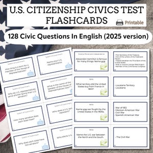 U.S. Citizenship Civics Test Flashcards – 128 Questions for 2025 Naturalization (Printable)