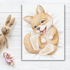 Personalized Baby Fox Footprint Print – Nursery Wall Art – Baby Keepsake – Custom Name & Birthdate – Optional Frame