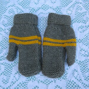 Beautiful Green/Grey and Yellow Mittens for Child Hand Knitted image 1