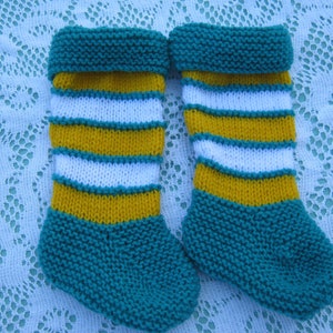 Beautiful Baby Green, Yellow and White Socks Hand Knitted for a Baby image 1