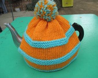 Vintage Tea Cozy - Orange and Green Stripes - Vintage Style for your teapot.