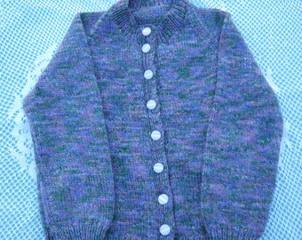 On Sale - Hand Knitted Cardigan - Gorgeous Purples and Green Variegated for a Girl aged around 4 years.