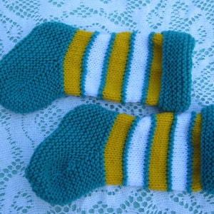 Beautiful Baby Green, Yellow and White Socks Hand Knitted for a Baby image 3