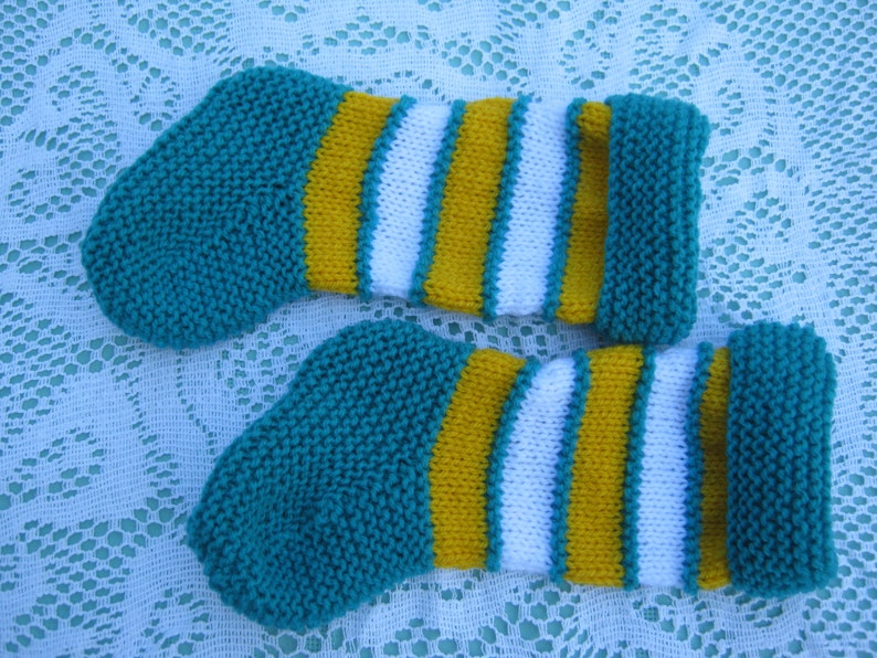 Beautiful Baby Green, Yellow and White Socks Hand Knitted for a Baby image 3