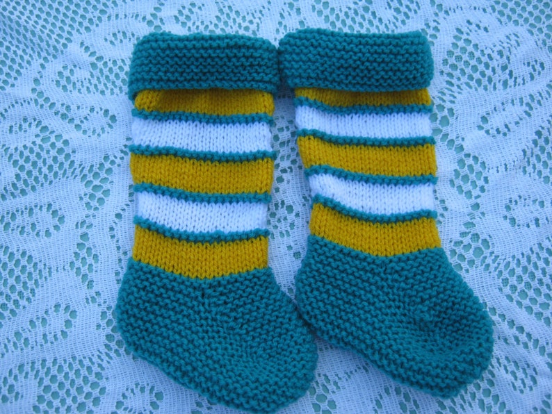 Beautiful Baby Green, Yellow and White Socks Hand Knitted for a Baby image 1