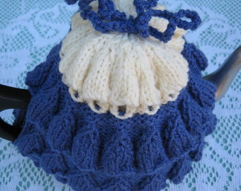 Hand-Knitted Tea Cosy: Purple & White Vintage Style Teapot Cover