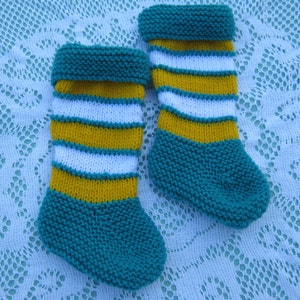 Beautiful Baby Green, Yellow and White Socks Hand Knitted for a Baby image 2