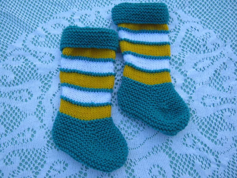 Beautiful Baby Green, Yellow and White Socks Hand Knitted for a Baby image 2