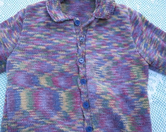 Hand Knitted Cardigan - Gorgeous Purple Multicoloured for a Girl aged around 10 years.