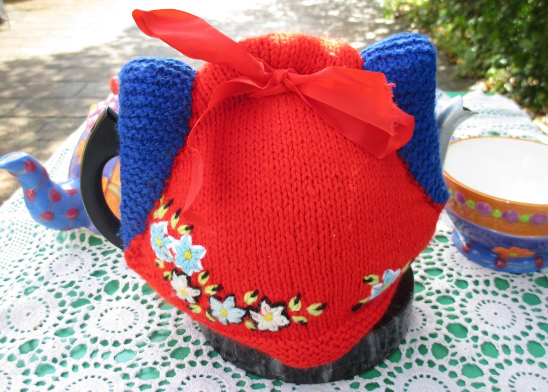 Vintage Tea Cozy Red Blue Tea Cosy/cozy Vintage Style for Etsy