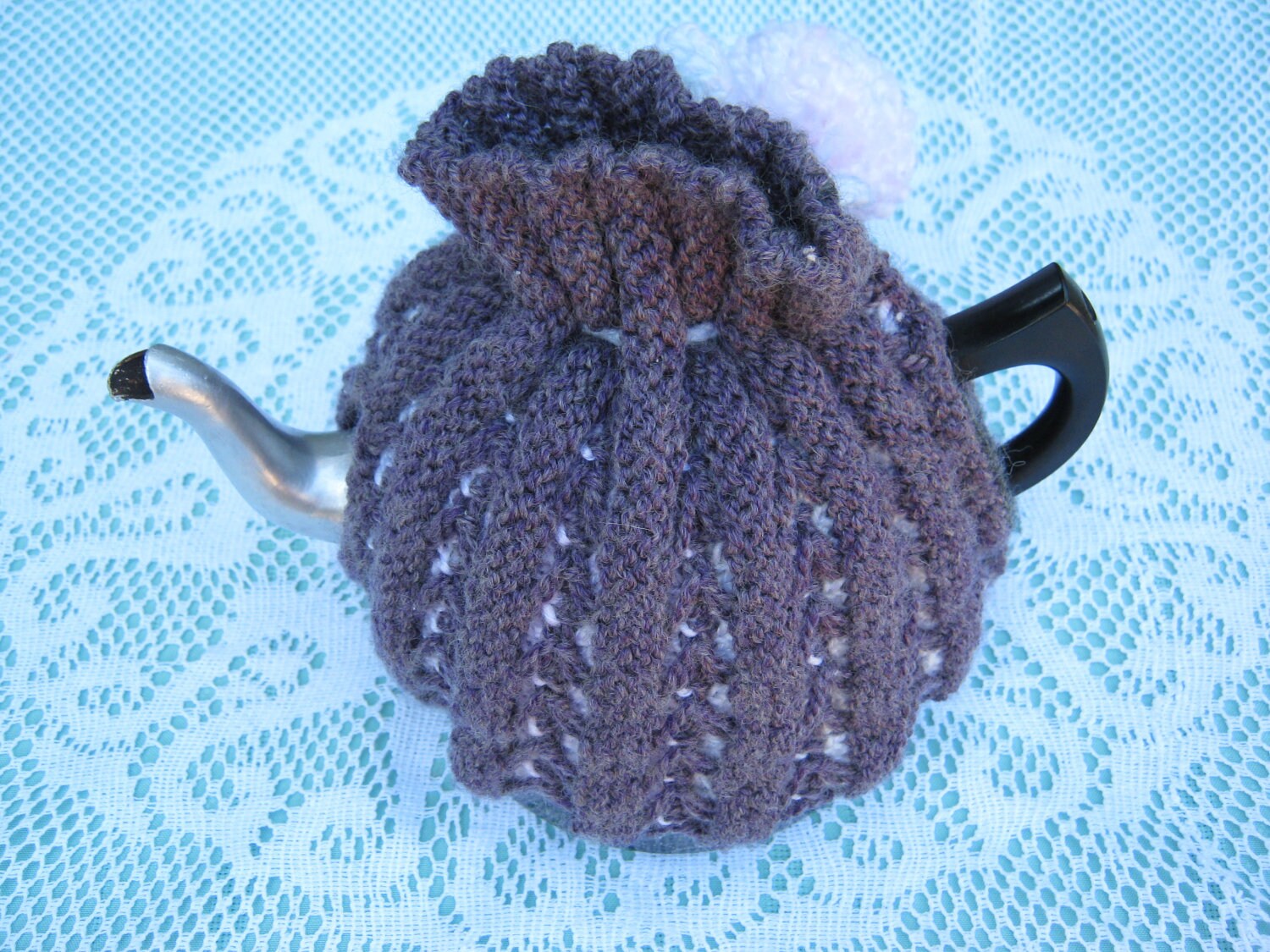 Vintage Tea Cosy - Purple With Pink Pom Pom - Vintage Style