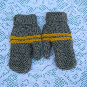 Beautiful Green/Grey and Yellow Mittens for Child Hand Knitted image 2